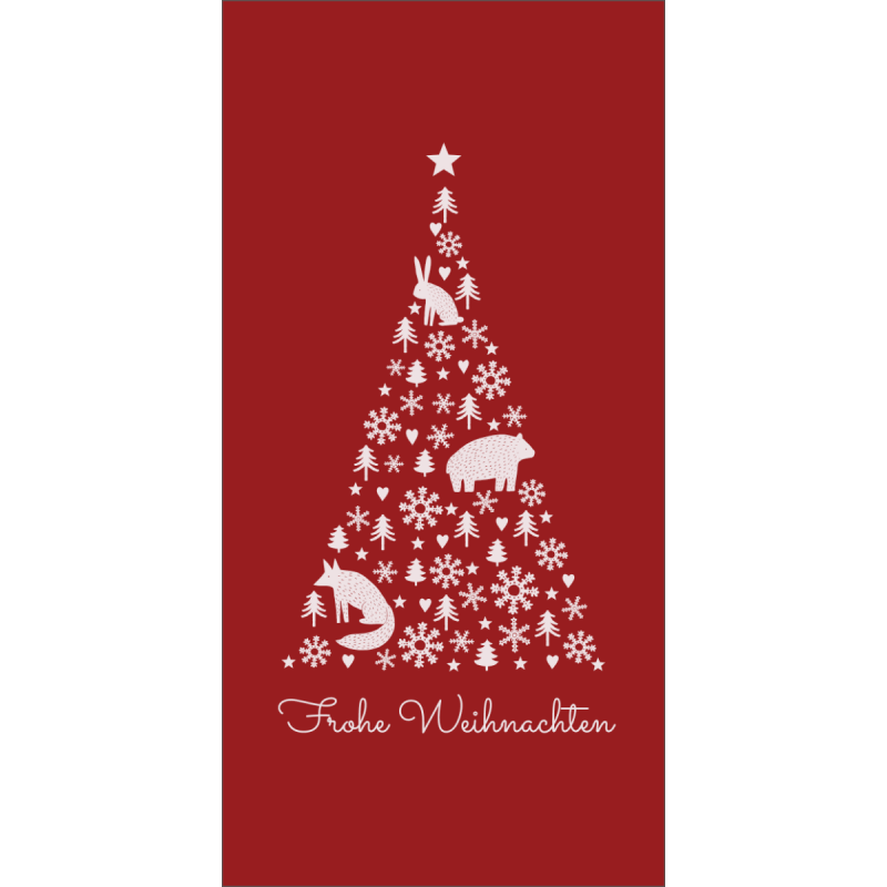 Weihnachtskarte in Rot mit Weihnachtsbaum L-DIN Hochformat